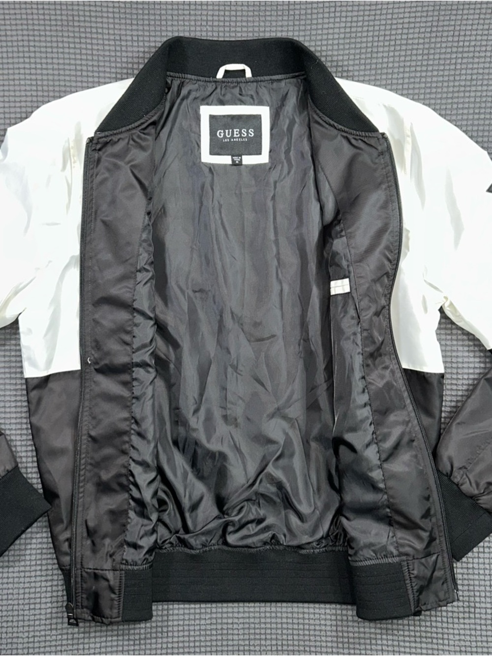 Guess Los Angeles Bomber Jacket Black White Lightweight Mens Medium - Picture 4 of 9